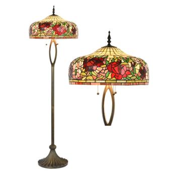 Tiffany Vloerlamp Ø 48x165 cm Beige Rood Glas Rond Bloemen