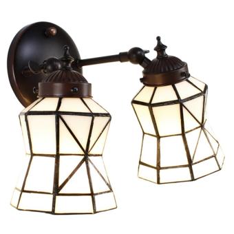 Wandlamp Tiffany 6211 - 30x23x23 cm Wit Bruin Glas Metaal