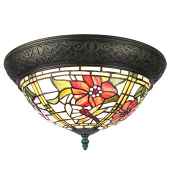 Plafondlamp Tiffany 6262 -Ø 38x20 cm Beige Rood Glas Rond