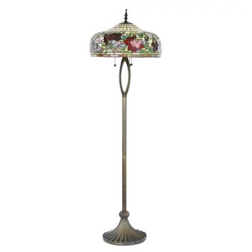 Tiffany Vloerlamp Ø 48x165 cm Beige Rood Glas Rond Bloemen