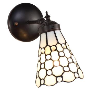 Wandlamp Tiffany 6207 - 17x12x23 cm Wit Bruin Glas Metaal Rond