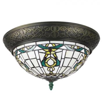 Plafondlamp Tiffany Ø 38 cm Beige Groen Glas Rond