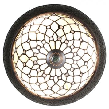 Plafondlamp Tiffany 6259 - Ø 38 cm Wit Bruin Glas Rond