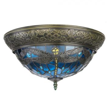 Plafondlamp Tiffany 6263 - Ø 38 cm Blauw Bruin Glas Rond