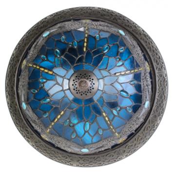 Plafondlamp Tiffany 6263 - Ø 38 cm Blauw Bruin Glas Rond