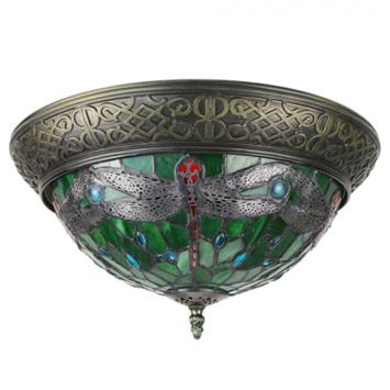 Plafondlamp Tiffany 6264 - Ø 38 cm Groen Bruin Kunststof Glas Rond