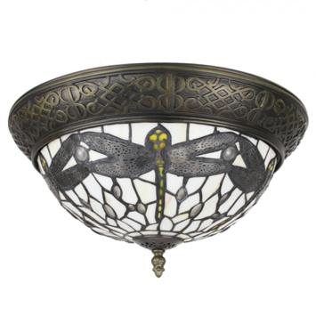 Plafondlamp Tiffany 6565- Ø 38 cm Wit Bruin Glas Rond