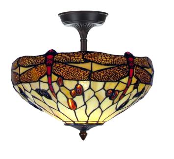 Tiffany plafondlamp Ø 40cm Beige Dragonfly Flow